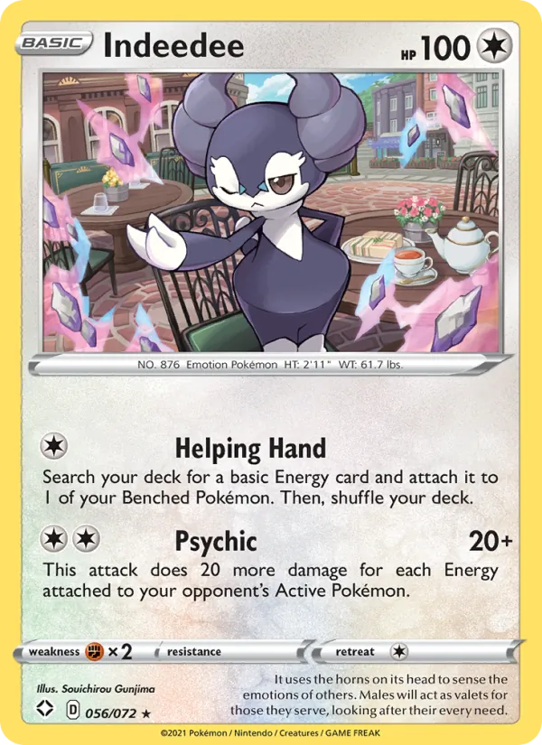 Indeedee Reverse Holo 056/72 Shining Fates Pokémon Card