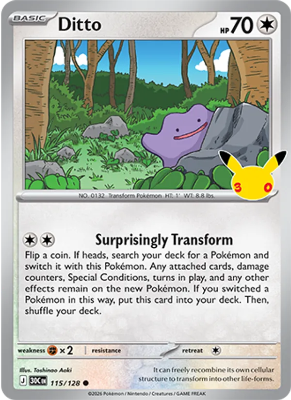 Ditto Normal 115/128 30th Celebration Pokémon Card