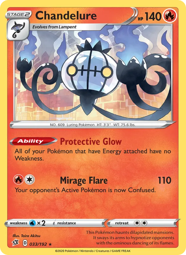 Chandelure Reverse Holo 033/192 Rebel Clash Pokémon Card