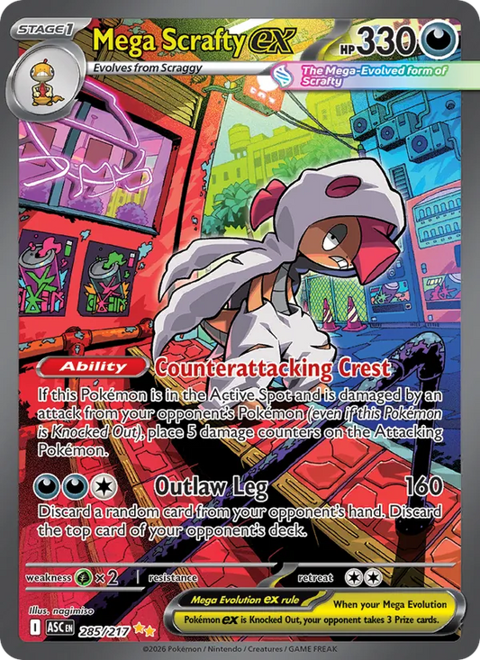 Mega Scrafty ex Holo 285/217 Ascended Heroes Pokémon Card