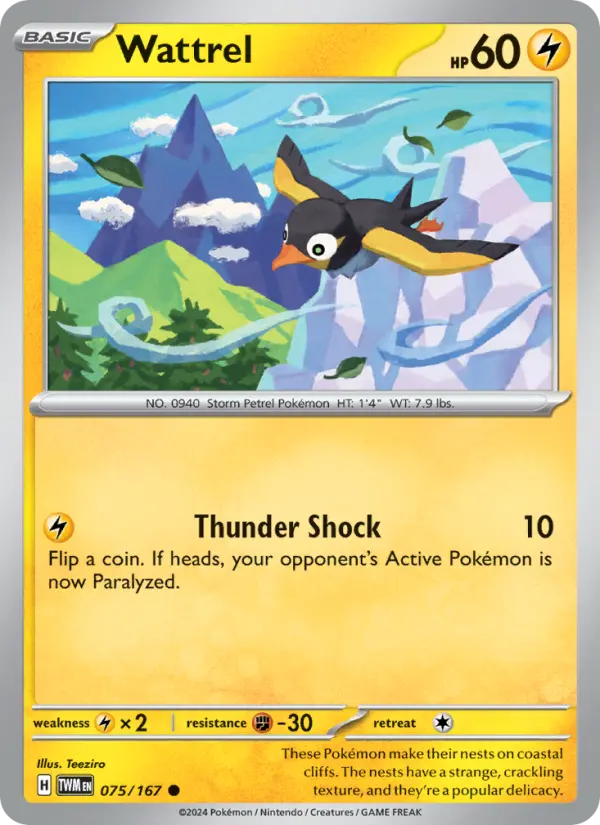 Wattrel Reverse Holo 075/167 Twilight Masquerade Pokémon Card