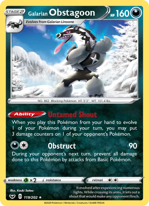 Galarian Obstagoon Reverse Holo 119/202 Sword & Shield Pokémon Card