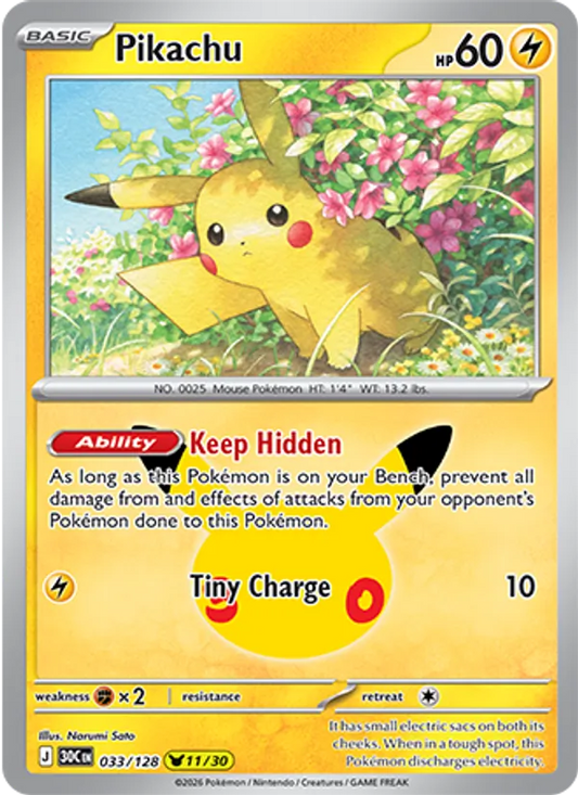 Pikachu Normal 033/128 30th Celebration Pokémon Card