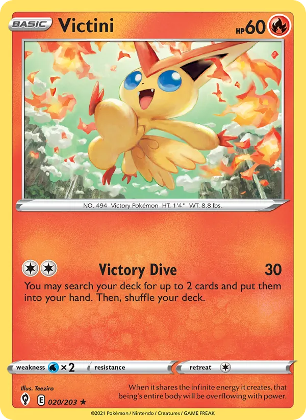 Victini Reverse Holo 020/203 Evolving Skies Pokémon Card