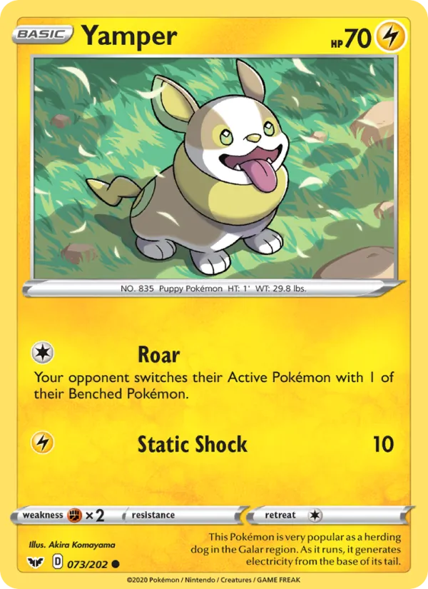 Yamper Reverse Holo 073/202 Sword & Shield Pokémon Card