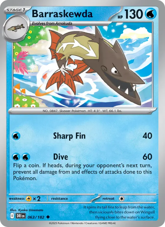 Barraskewda Reverse Holo 063/182 Destined Rivals Pokémon Card