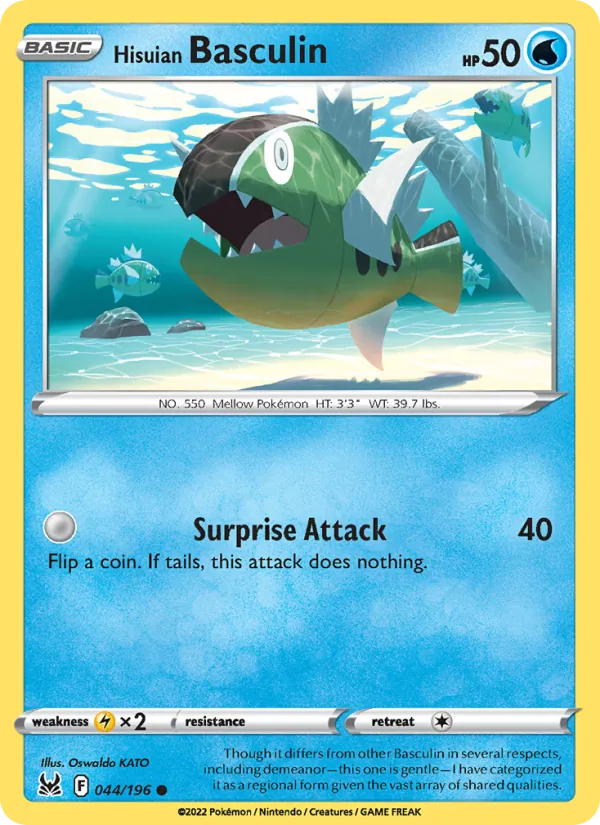 Hisuian Basculin Reverse Holo 044/196 Lost Origin Pokémon Card