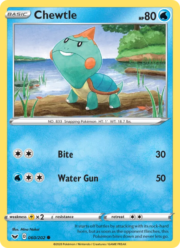 Chewtle Reverse Holo 060/202 Sword & Shield Pokémon Card