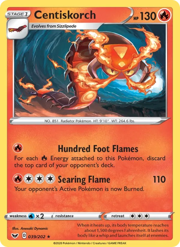 Centiskorch Reverse Holo 039/202 Sword & Shield Pokémon Card