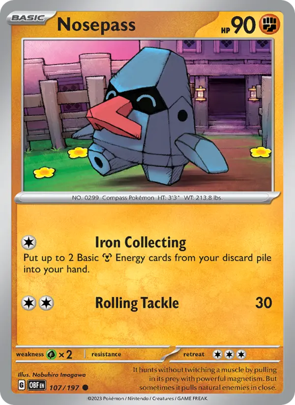 Nosepass Reverse Holo 107/197 Obsidian Flames Pokémon Card