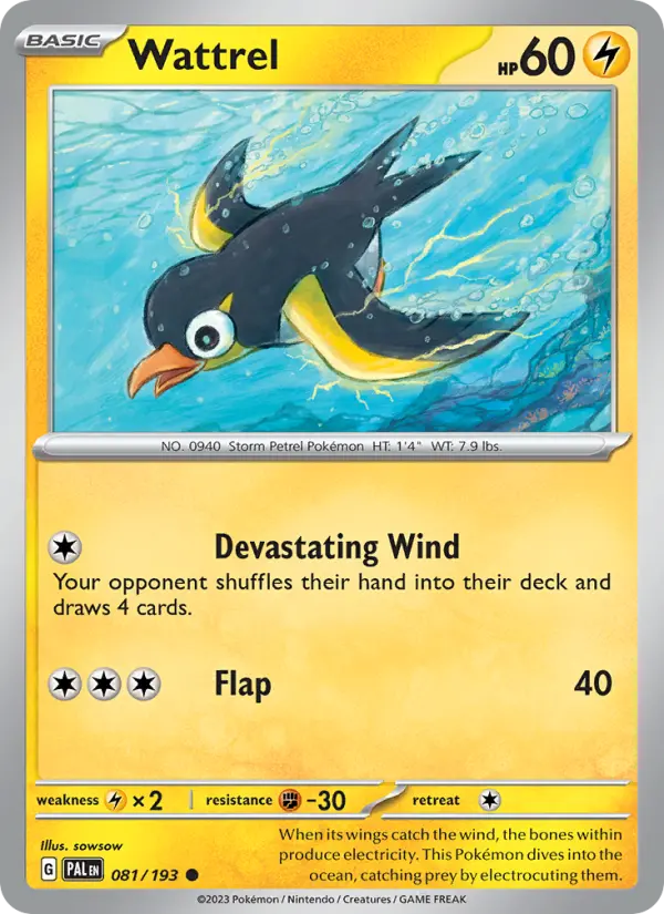 Wattrel Non-Foil 081/193 Paldea Evolved Pokémon Card