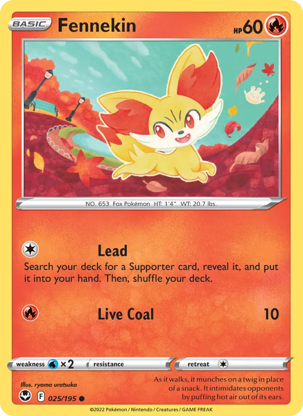 Fennekin Reverse Holo 025/195 Silver Tempest Pokémon Card