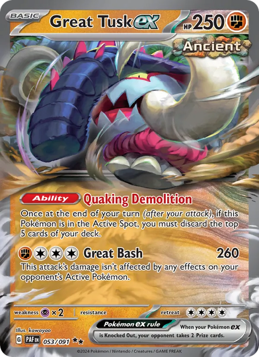 Great Tusk ex Holo 053/91 Paldean Fates Pokémon Card