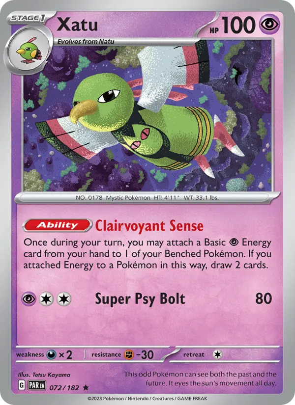 Xatu Reverse Holo 072/182 Paradox Rift Pokémon Card