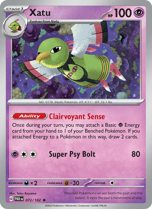 Xatu Reverse Holo 072/182 Paradox Rift Pokémon Card