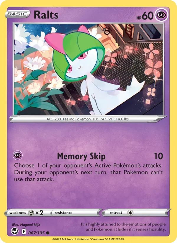 Ralts Reverse Holo 067/195 Silver Tempest Pokémon Card