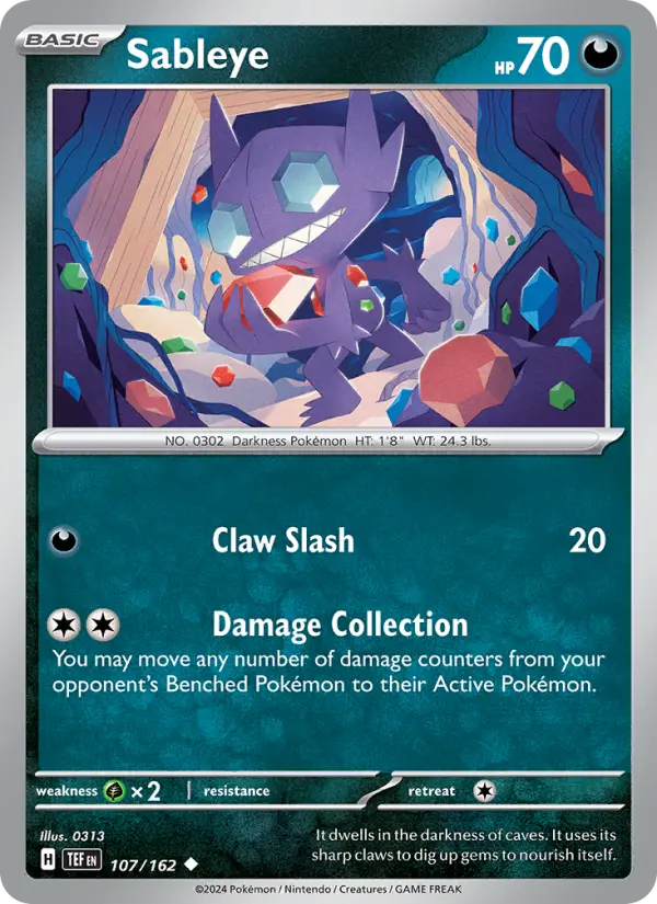 Sableye Reverse Holo 107/162 Temporal Forces Pokémon Card