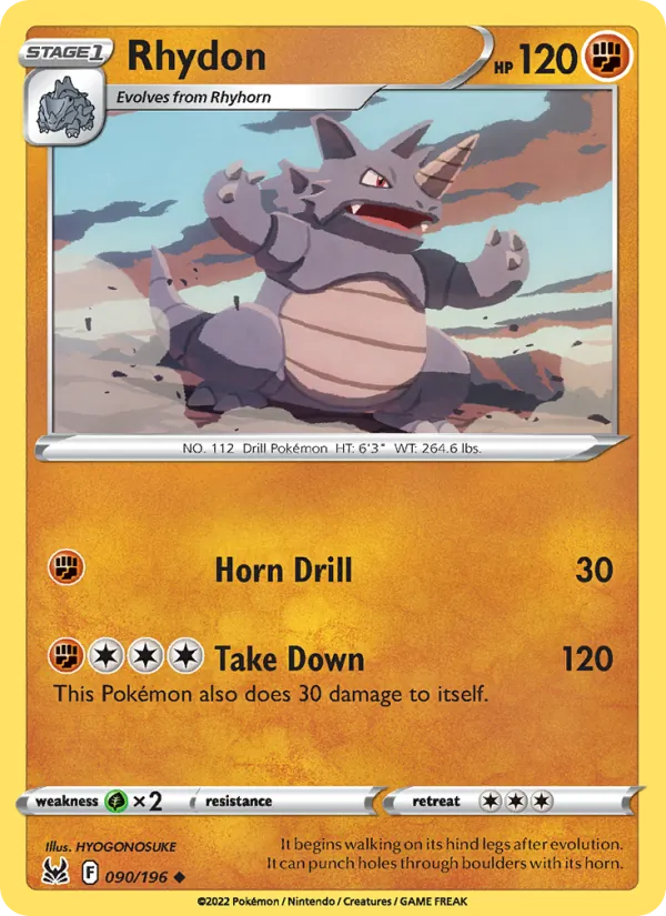 Rhydon Reverse Holo 090/196 Lost Origin Pokémon Card