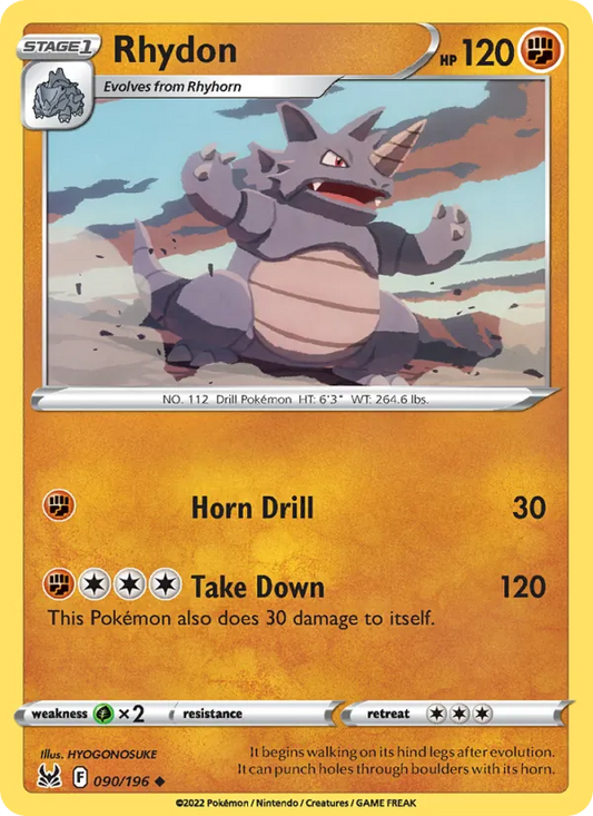 Rhydon Reverse Holo 090/196 Lost Origin Pokémon Card
