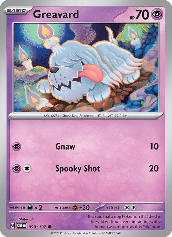 Greavard Reverse Holo 099/197 Obsidian Flames Pokémon Card