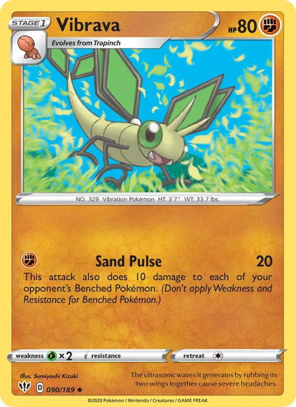 Vibrava Reverse Holo 090/189 Darkness Ablaze Pokémon Card