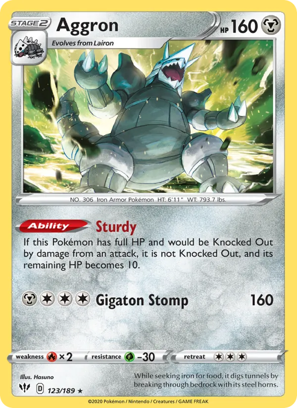 Aggron Reverse Holo 123/189 Darkness Ablaze Pokémon Card