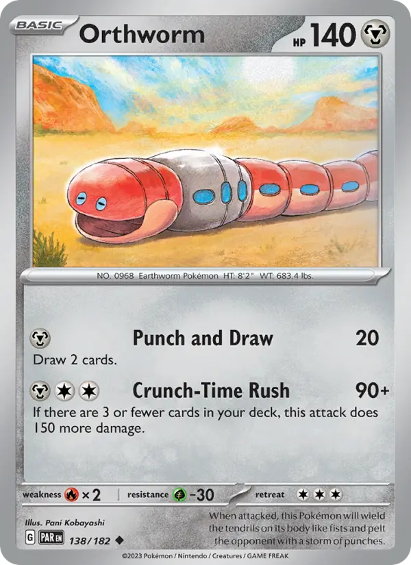 Orthworm Reverse Holo 138/182 Paradox Rift Pokémon Card