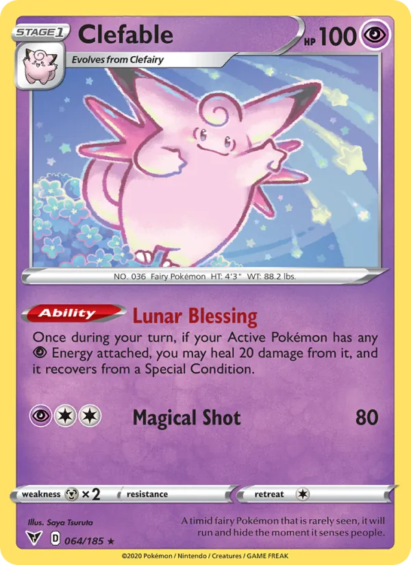 Clefable Reverse Holo 064/185 Vivid Voltage Pokémon Card