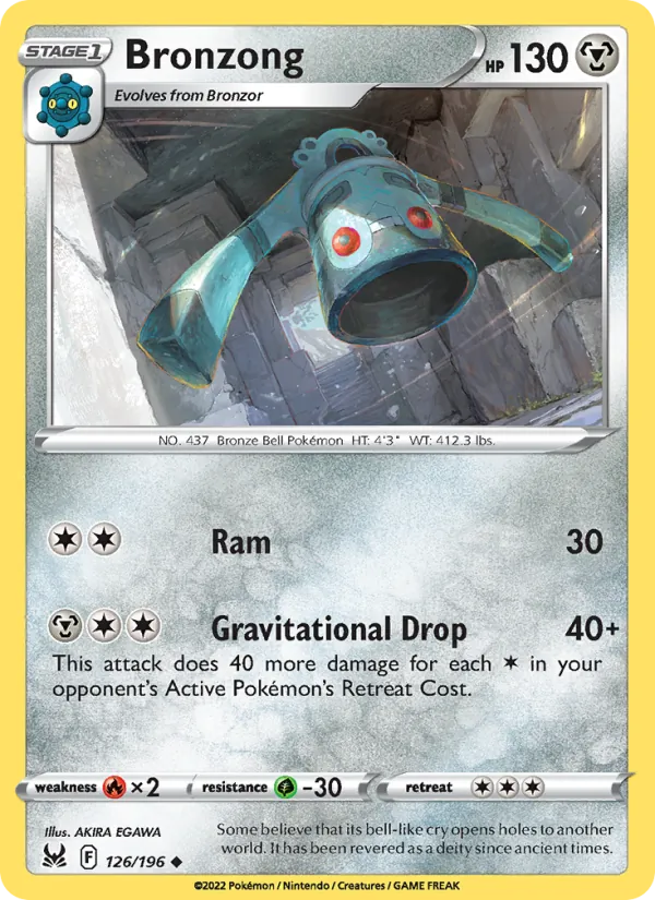 Bronzong Reverse Holo 126/196 Lost Origin Pokémon Card
