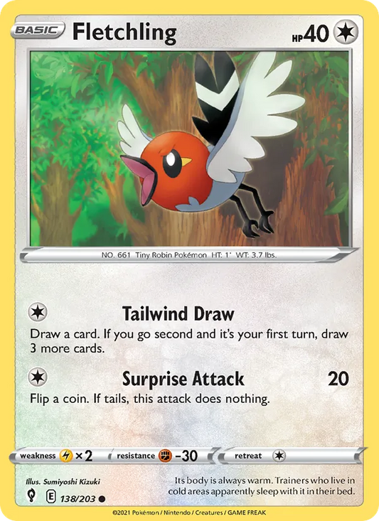 Fletchling Normal 138/203 Evolving Skies Pokémon Card