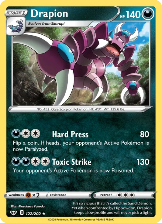 Drapion Reverse Holo 122/202 Sword & Shield Pokémon Card