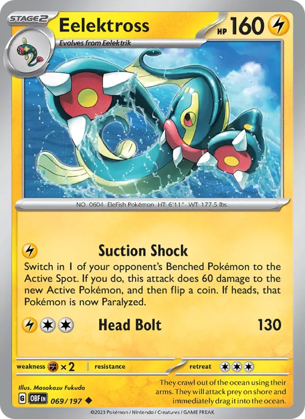 Eelektross Reverse Holo 069/197 Obsidian Flames Pokémon Card