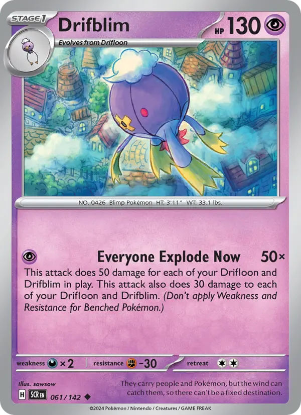 Drifblim Reverse Holo 061/142 Stellar Crown Pokémon Card
