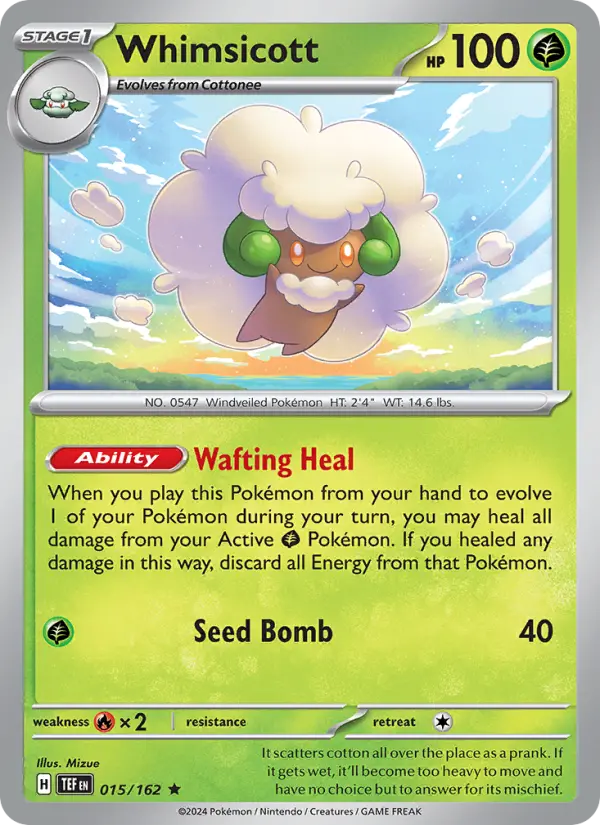 Whimsicott Reverse Holo 015/162 Temporal Forces Pokémon Card