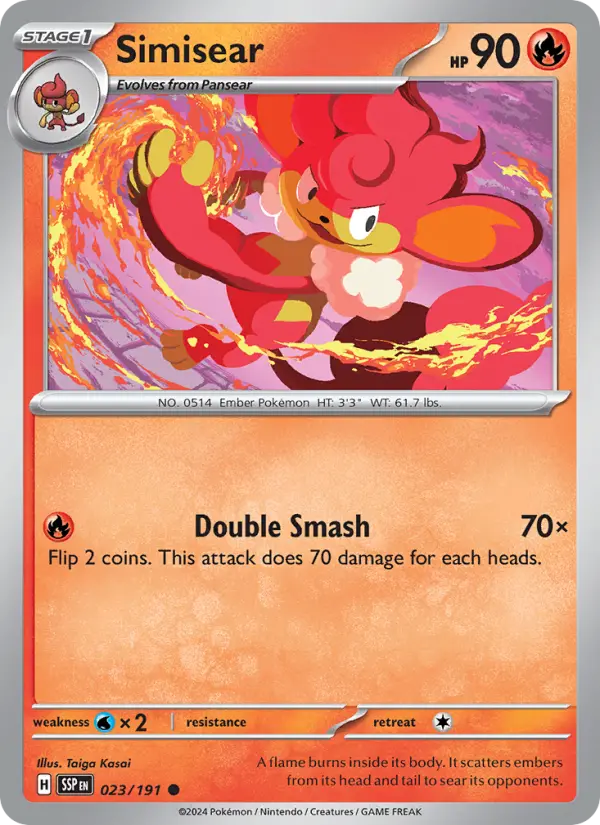 Simisear Reverse Holo 023/191 Surging Sparks Pokémon Card