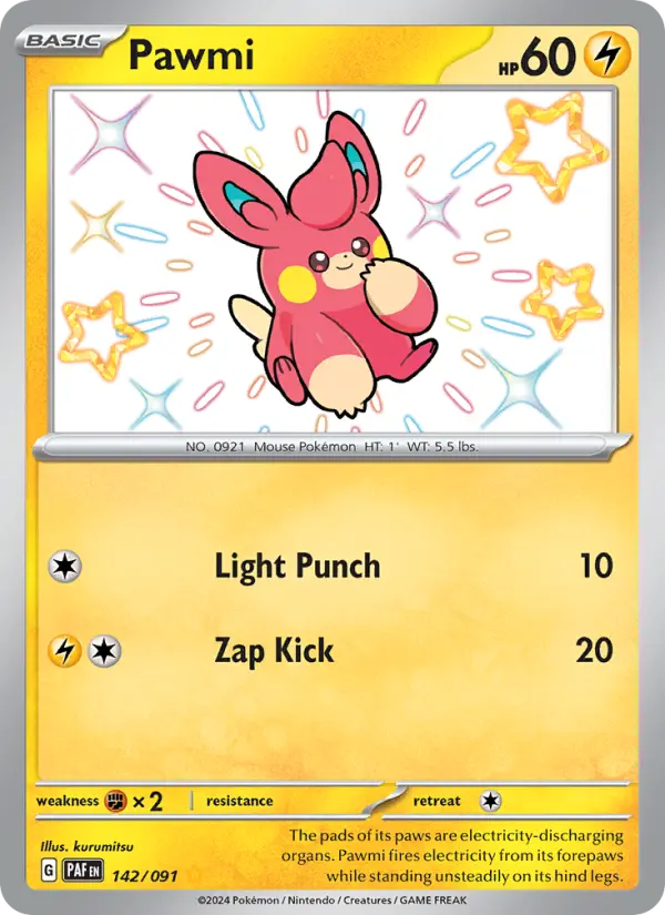 Pawmi Holo 142/91 Paldean Fates Pokémon Card