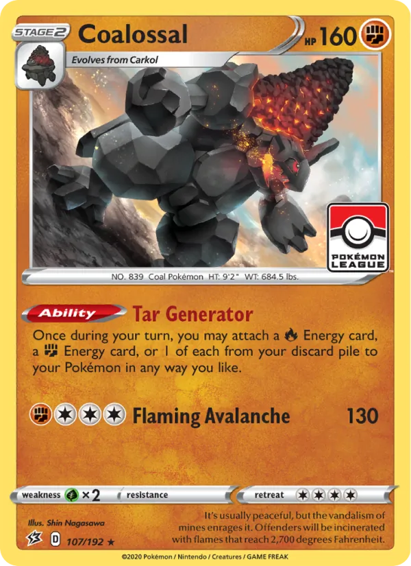 Coalossal Reverse Holo 107/192 Rebel Clash Pokémon Card