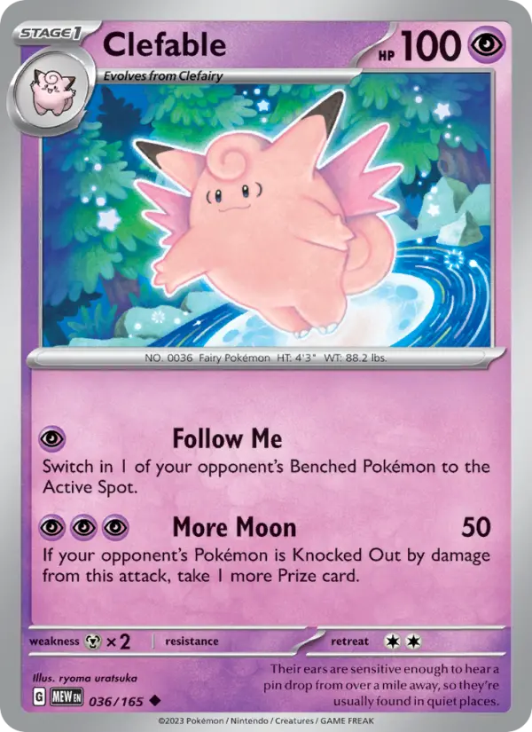 Clefable Reverse Holo 036/165 151 Pokémon Card
