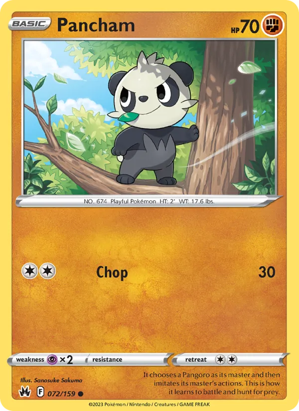 Pancham Reverse Holo 072/159 Crown Zenith Pokémon Card