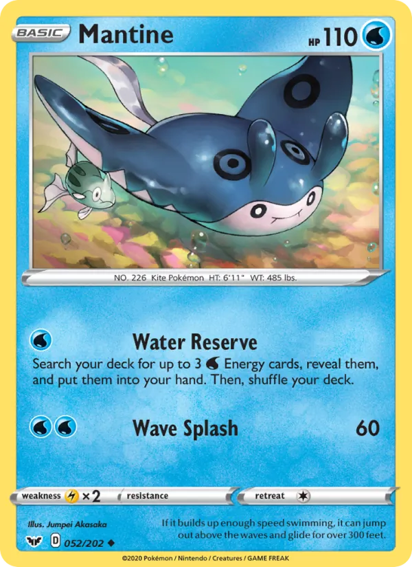 Mantine Reverse Holo 052/202 Sword & Shield Pokémon Card