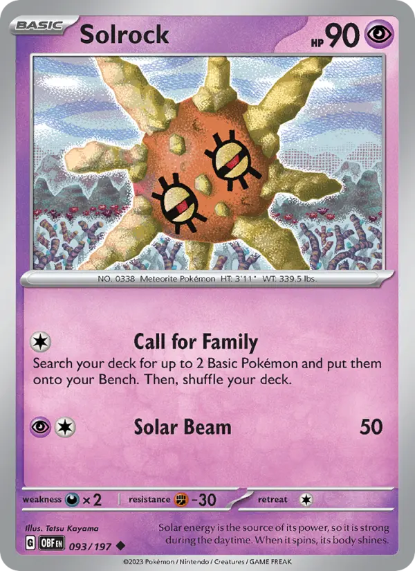 Solrock Reverse Holo 093/197 Obsidian Flames Pokémon Card