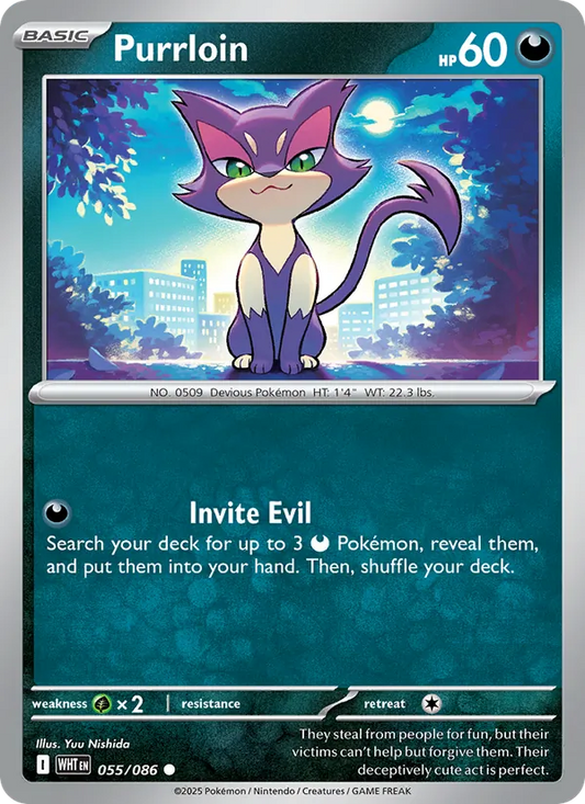 Purrloin Normal 055/86 White Flare Pokémon Card