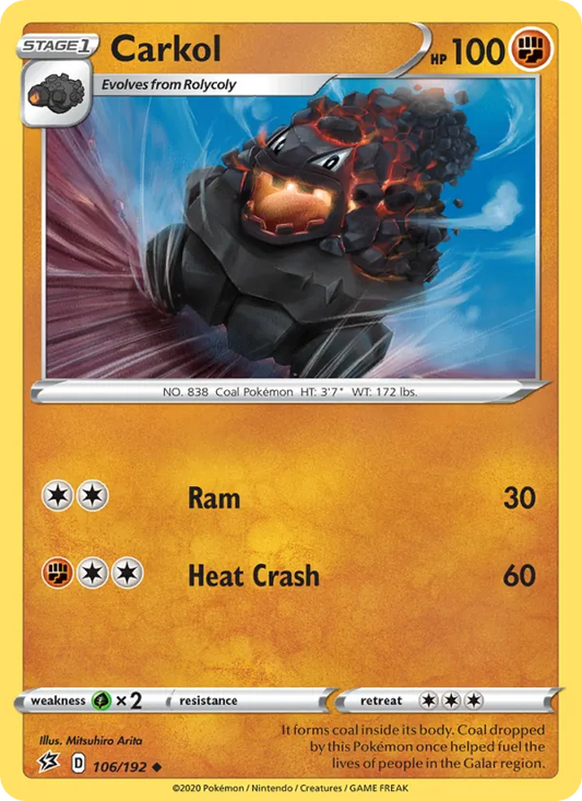 Carkol Reverse Holo 106/192 Rebel Clash Pokémon Card