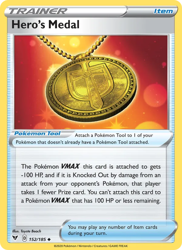 Hero's Medal Reverse Holo 152/185 Vivid Voltage Pokémon Card