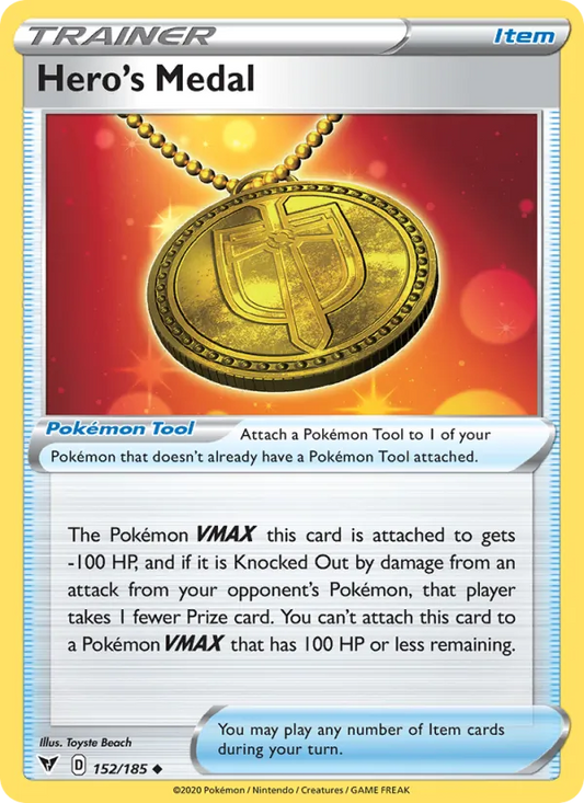 Hero's Medal Reverse Holo 152/185 Vivid Voltage Pokémon Card