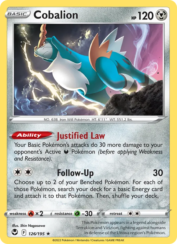 Cobalion Reverse Holo 126/195 Silver Tempest Pokémon Card