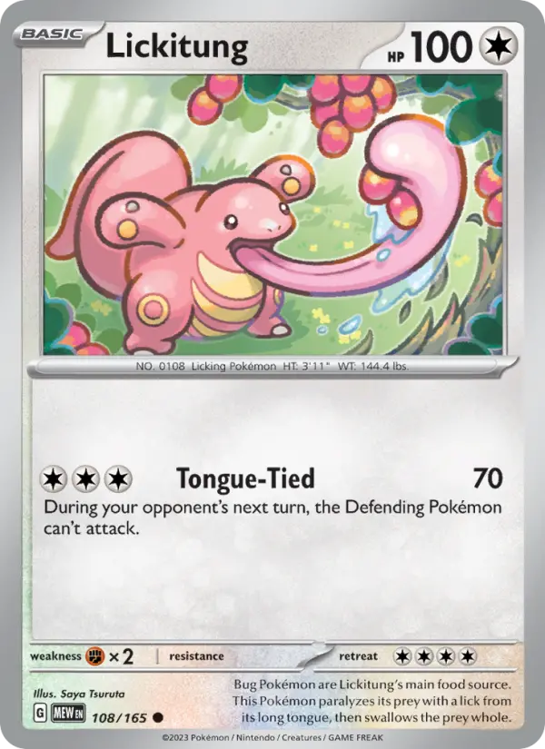 Lickitung Reverse Holo 108/165 151 Pokémon Card