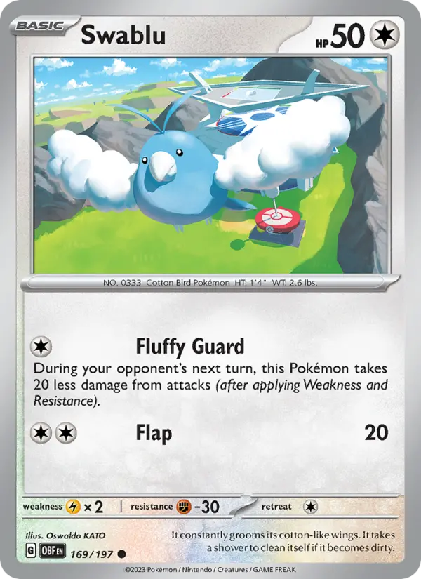 Swablu Reverse Holo 169/197 Obsidian Flames Pokémon Card