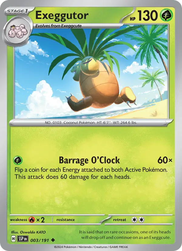 Exeggutor Reverse Holo 003/191 Surging Sparks Pokémon Card