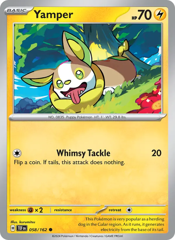 Yamper Reverse Holo 058/162 Temporal Forces Pokémon Card